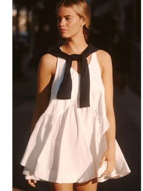 Daily Practice Anthropologie white spring fling razor back mini dress pockets